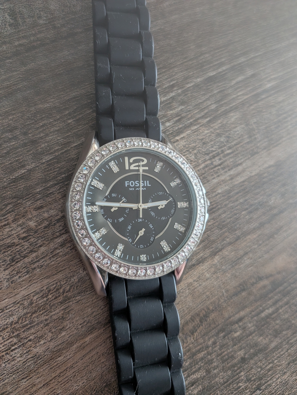 Fossil Women's Black Silicone Crystal-Accent Chronograph Watch